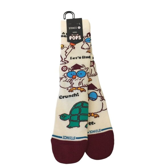 Stance Tootsie Pops Men's Crew Socks Size Large 9-13 MR OWL Cream Burgundy - Picture 1 of 4